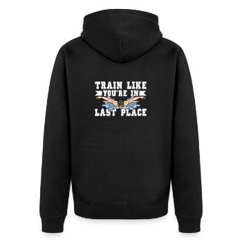 Schimmer Schwimmen Train Like You're In Last Place - Unisex Premium Bio Zip Hoodie - Schwarz - Hinten - Nico (187cm)