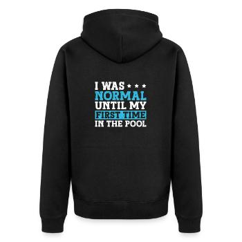 Schimmer Schwimmen I Was Normal Until My First - Unisex Premium Bio Zip Hoodie - Schwarz - Hinten - Nico (187cm)