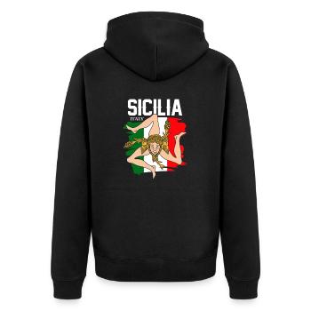 Sizilien flagge Sizilien Palermo Italien - Unisex Premium Bio Zip Hoodie - Schwarz - Hinten - Nico (187cm)