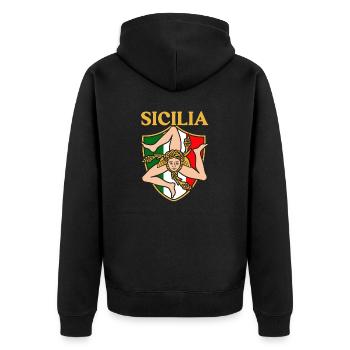 Sizilien flagge Sizilien Palermo Italien - Unisex Premium Bio Zip Hoodie - Schwarz - Hinten - Nico (187cm)