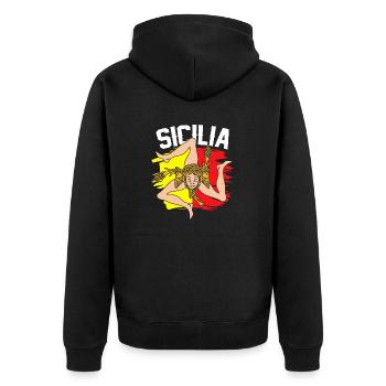 Sizilien flagge Sizilien Palermo Italien - Unisex Premium Bio Zip Hoodie - Schwarz - Hinten - Nico (187cm)