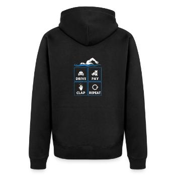 Drive Pay Clap Repeat Funny Schwimmen Wassersport - Unisex Premium Bio Zip Hoodie - Schwarz - Hinten - Nico (187cm)