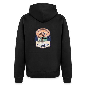 Camping Im Freien Ist Das Bessere Altersheim - Unisex Premium Bio Zip Hoodie - Schwarz - Hinten - Nico (187cm)