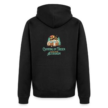 Camping Im Freien Ist Das Bessere Altersheim - Unisex Premium Bio Zip Hoodie - Schwarz - Hinten - Nico (187cm)