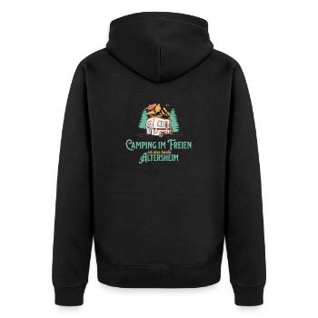 Camping Im Freien Ist Das Bessere Altersheim - Unisex Premium Bio Zip Hoodie - Schwarz - Hinten - Nico (187cm)