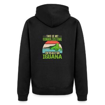 Leguan Eidechse Reptil Herpetologe - Unisex Premium Bio Zip Hoodie - Schwarz - Hinten - Nico (187cm)