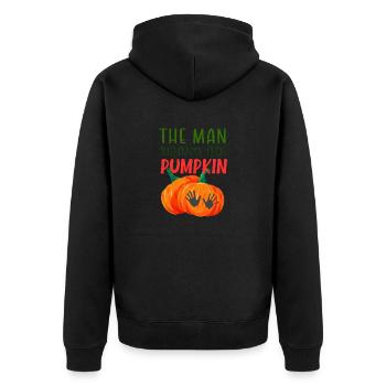Halloween Pregnancy for The Man Behind The Pumpkin - Unisex Premium Organic Zip Hoodie - black - Back - Nico (187cm)