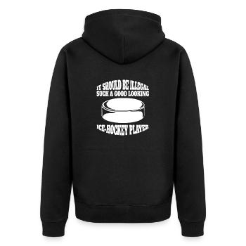 Eishockey Geschenk Wintersport Eishockeyteam - Unisex Premium Bio Zip Hoodie - Schwarz - Hinten - Nico (187cm)