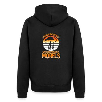 Amateur Mycologist With Questionable Morels Retro - Unisex Premium Bio Zip Hoodie - Schwarz - Hinten - Nico (187cm)