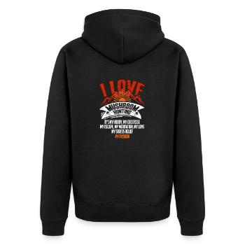 I Love Mushroom Hunting Passionate Mycologist - Unisex Premium Bio Zip Hoodie - Schwarz - Hinten - Nico (187cm)
