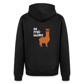 No Prob-Llama Retro Funny Animals T-Shirt - Unisex Premium Bio Zip Hoodie - Schwarz - Hinten - Nico (187cm)
