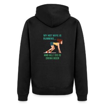 Lustiges Marathon Läufer Laufen Cross Country - Unisex Premium Bio Zip Hoodie - Schwarz - Hinten - Nico (187cm)