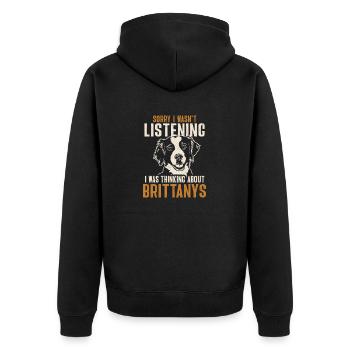 French Brittany Spaniel Epagneul Breton Gift - Unisex Premium Organic Zip Hoodie - black - Back - Nico (187cm)