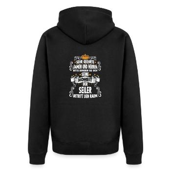Seiler Handwerker Baustelle Seiler Gesellen - Unisex Premium Bio Zip Hoodie - Schwarz - Hinten - Nico (187cm)