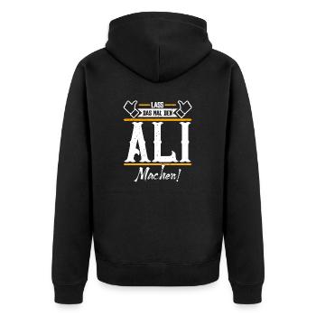 Ali Geschenkidee Geschenk Geburtstag - Unisex Premium Bio Zip Hoodie - Schwarz - Hinten - Nico (187cm)