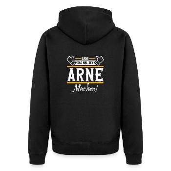 Arne Geschenkidee Geschenk Geburtstag - Unisex Premium Bio Zip Hoodie - Schwarz - Hinten - Nico (187cm)