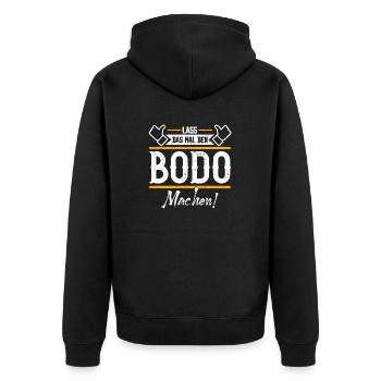 Bodo Geschenkidee Geschenk Geburtstag - Unisex Premium Bio Zip Hoodie - Schwarz - Hinten - Nico (187cm)