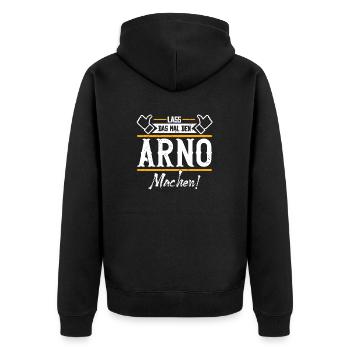 Arno Geschenkidee Geschenk Geburtstag - Unisex Premium Bio Zip Hoodie - Schwarz - Hinten - Nico (187cm)