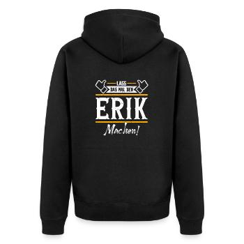 Erik Geschenkidee Geschenk Geburtstag - Unisex Premium Bio Zip Hoodie - Schwarz - Hinten - Nico (187cm)