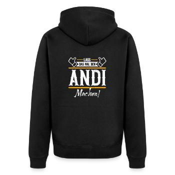 Andi Geschenkidee Geschenk Geburtstag - Unisex Premium Bio Zip Hoodie - Schwarz - Hinten - Nico (187cm)