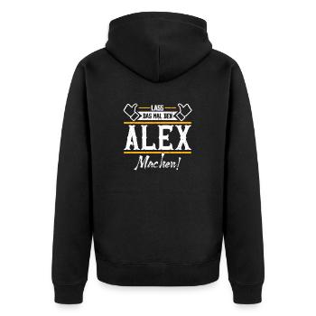 Alex Geschenkidee Geschenk Geburtstag - Unisex Premium Bio Zip Hoodie - Schwarz - Hinten - Nico (187cm)