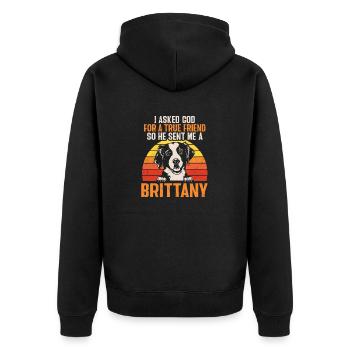 French Brittany Spaniel Epagneul Breton Gift - Unisex Premium Organic Zip Hoodie - black - Back - Nico (187cm)