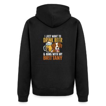 French Brittany Spaniel Epagneul Breton Gift - Unisex Premium Organic Zip Hoodie - black - Back - Nico (187cm)