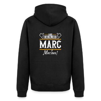 Marc Geschenkidee Geschenk Geburtstag - Unisex Premium Bio Zip Hoodie - Schwarz - Hinten - Nico (187cm)