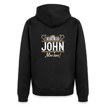 John Geschenkidee Geschenk Geburtstag - Unisex Premium Bio Zip Hoodie - Schwarz - Hinten - Nico (187cm)
