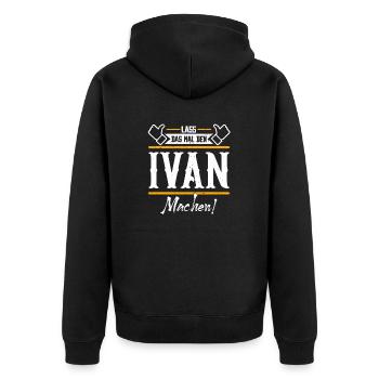 Ivan Geschenkidee Geschenk Geburtstag - Unisex Premium Bio Zip Hoodie - Schwarz - Hinten - Nico (187cm)