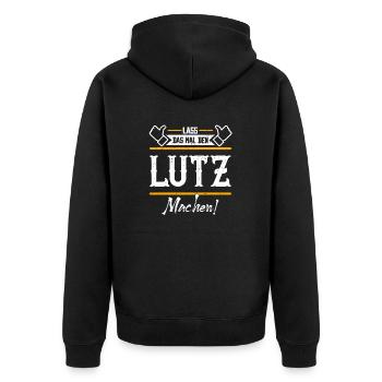 Lutz Geschenkidee Geschenk Geburtstag - Unisex Premium Bio Zip Hoodie - Schwarz - Hinten - Nico (187cm)