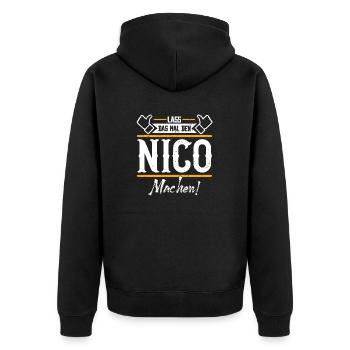 Nico Geschenkidee Geschenk Geburtstag - Unisex Premium Bio Zip Hoodie - Schwarz - Hinten - Nico (187cm)
