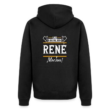 Rene Geschenkidee Geschenk Geburtstag - Unisex Premium Bio Zip Hoodie - Schwarz - Hinten - Nico (187cm)