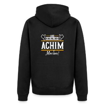 Achim Geschenkidee Geschenk Geburtstag - Unisex Premium Bio Zip Hoodie - Schwarz - Hinten - Nico (187cm)
