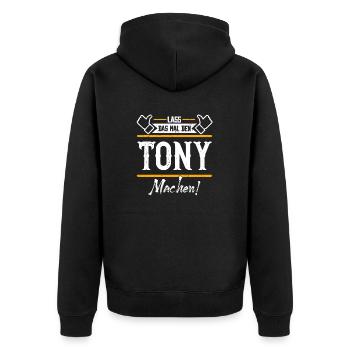 Tony Geschenkidee Geschenk Geburtstag - Unisex Premium Bio Zip Hoodie - Schwarz - Hinten - Nico (187cm)