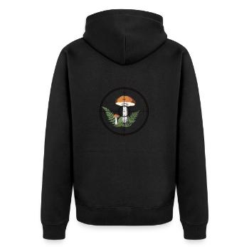 MUSHROOM HUNTER - Unisex Premium Bio Zip Hoodie - Schwarz - Hinten - Nico (187cm)
