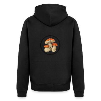 MUSHROOM HUNTER - Unisex Premium Bio Zip Hoodie - Schwarz - Hinten - Nico (187cm)
