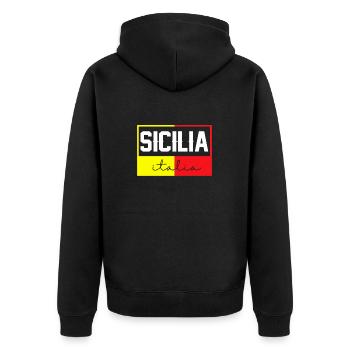Sizilien flagge Sizilien Palermo Italien - Unisex Premium Bio Zip Hoodie - Schwarz - Hinten - Nico (187cm)