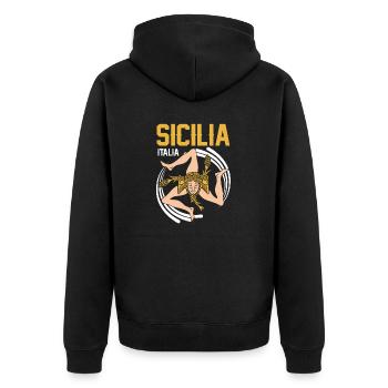 Sizilien flagge Sizilien Palermo Italien - Unisex Premium Bio Zip Hoodie - Schwarz - Hinten - Nico (187cm)