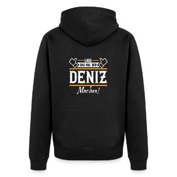 Deniz Geschenkidee Geschenk Geburtstag - Unisex Premium Bio Zip Hoodie - Schwarz - Hinten - Nico (187cm)