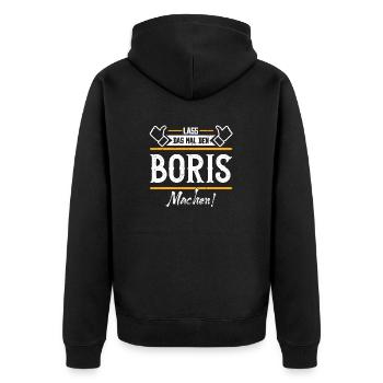 Boris Geschenkidee Geschenk Geburtstag - Unisex Premium Bio Zip Hoodie - Schwarz - Hinten - Nico (187cm)