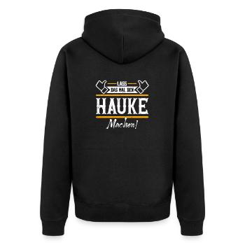 Hauke Geschenkidee Geschenk Geburtstag - Unisex Premium Bio Zip Hoodie - Schwarz - Hinten - Nico (187cm)