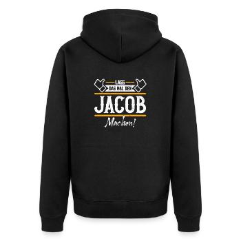 Jacob Geschenkidee Geschenk Geburtstag - Unisex Premium Bio Zip Hoodie - Schwarz - Hinten - Nico (187cm)