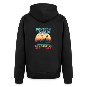 Pontonboot Kapitän Bootfahren See Pontoon - Unisex Premium Bio Zip Hoodie - Schwarz - Hinten - Nico (187cm)