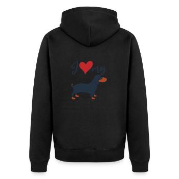 Hundeliebhaber Ich liebe meinen Dackel Dachshund - Unisex Premium Bio Zip Hoodie - Schwarz - Hinten - Nico (187cm)