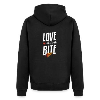 L'amour à la première bouchée Fabrication de pizza drôle - Veste à capuche bio Premium Unisexe - noir - Dos - Nico (187cm)