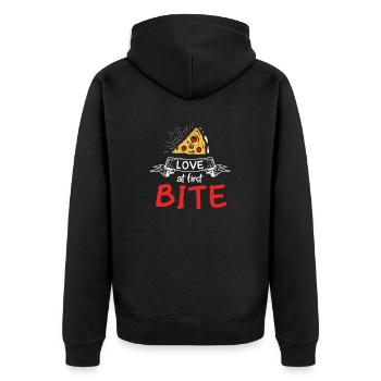 L'amour à la première bouchée Fabrication de pizza drôle - Veste à capuche bio Premium Unisexe - noir - Dos - Nico (187cm)