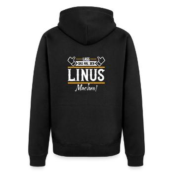 Linus Geschenkidee Geschenk Geburtstag - Unisex Premium Bio Zip Hoodie - Schwarz - Hinten - Nico (187cm)