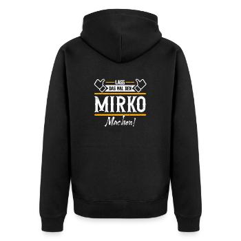Mirko Geschenkidee Geschenk Geburtstag - Unisex Premium Bio Zip Hoodie - Schwarz - Hinten - Nico (187cm)
