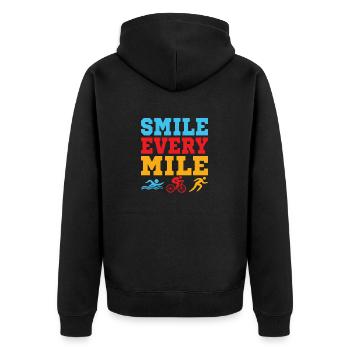 Smile Every Mile Triathlon Swim Cycle Run - Unisex Premium Organic Zip Hoodie - black - Back - Nico (187cm)